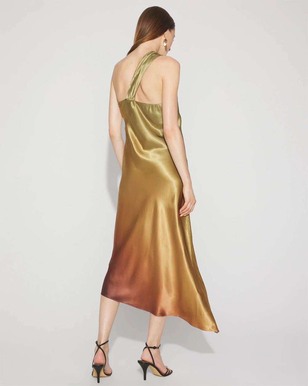 パーティードレス Ombre Shift Silk Blend Dress One-Shoulder Ombre Satin Slip Dress | White House Black Market